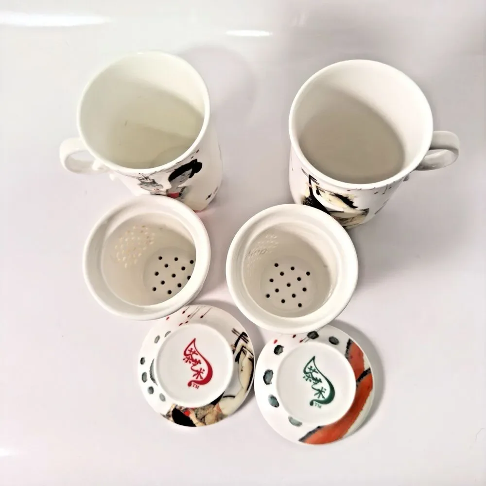 Teavana 3 Piece Tea Cup Mug New Bone China Infuser Strainer Lid‎ Floral Vintage